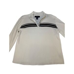 Jones Wear Sport XL White Cotton Ribbed Quarter Zip Sweater Pullover Striped